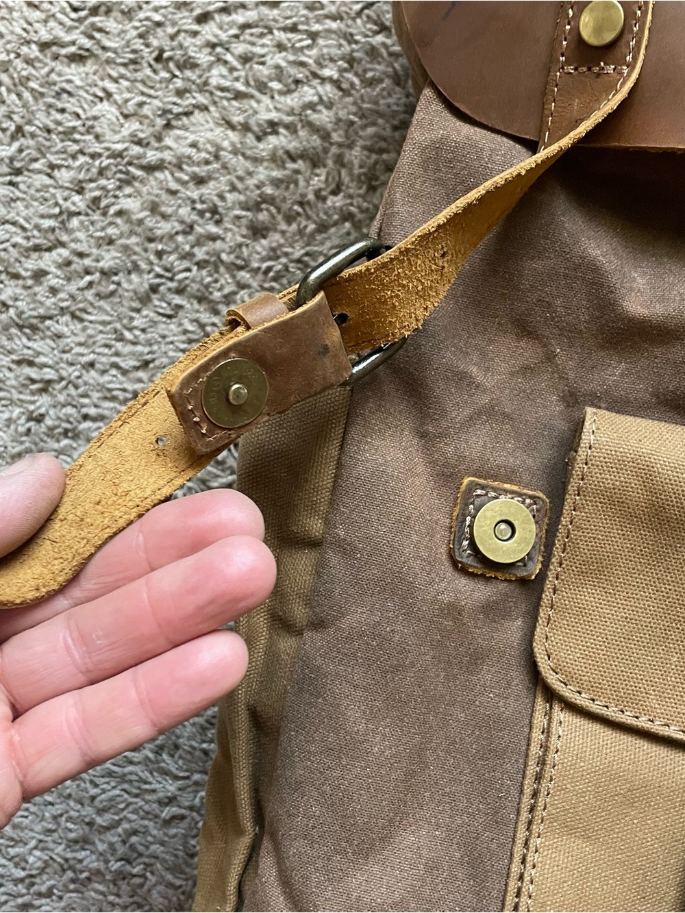 Waxed Canvas & Leather Retro School Backpack Rucksack Travel Hiking Laptop - Picture 3 of 15
